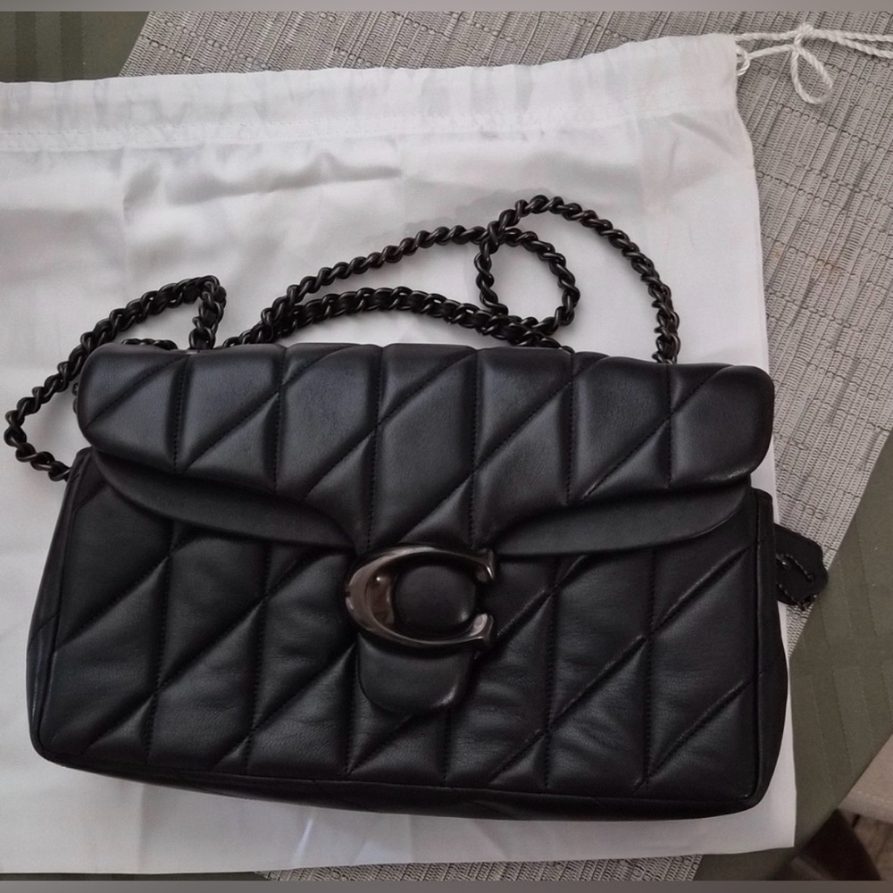 Coach Quilted 26 Black Leather Shoulder Bag with Signature Ring Closure